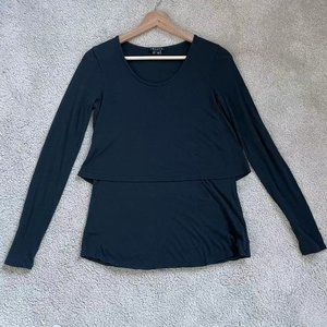 Theory Black Stretch Cotton Modal Jersey Layered Top Tee Shirt (Size P)